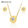 Pendant Necklaces Gold Color Stainless Steel Crystal Arabic Number Round Necklace Set For Women N0 Gift