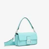 Blue Baguette Flap Crossbody Purse Cowhide Genuine Leather Plain Silver Hardware Buckle Handbag Mini Chain