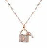 Cadenas 316L Cadena de labios de acero inoxidable Full Zircon Crystal Lock Key Heart Necklace Acero Inoxidable Joyeria Mujer