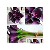 Decorative Flowers Wreaths Flower 9 Pieces/Lot And Have 12 Colors Real Touch Dark Purple Mini Calla Lily Wedding Bouquet Dhccx