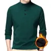 Herren Polos Männer T -Shirt Feste Farbe Langarm Ständer Kragen Basis Top Herbst Winter Winter Lose Plüsch mittleren Alters für tägliche Verschleiß 230311