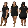 Artı boyutu kadın takım elbise 3xl 4xl 5xl koşu setleri sürprizler düz renkli şortlar tulumlar kısa kollu bodysuits rahat oyunlar gevşek siyah tulum
