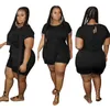 Grande taille femmes costume 3XL 4XL 5XL ensembles de course barboteuses couleur unie shorts combinaisons à manches courtes body combishorts décontractés ample noir salopette