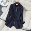 Ternos femininos Blazers Primavera Autumn Mulher Moda Blazer azul e jaquetas chiques de escritório casual casaco