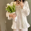 Kvinnors sömnkläder vintage Pure Cotton Women's White Pyjamas Set Girls Loos