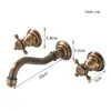 バスルームシンク蛇口Quyanre Retro Antique Brass Basin Faucet Wall MountedDual Handles Cold Water Mixerタップ