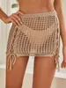 Biquíni de verão feminino Cobrir mini-saia Meni, senhoras, roupas de banho sarongues 2022 New Hollow Out maconha Tassel Short Beach Skurs