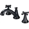 Bathroom Sink Faucets Tuqiu Basin Faucet Black Brass Widespread Bathroom Sink Faucet 3 Hole Widespread Basin Mixer Double Handle Cold Water Tap 230311