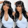 Full natural wave human hair wigs with bang wet and wavy glueless machine made none lace cap for daily use 130%density Diva1 1b