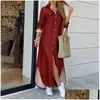 Casual jurken dames mode maxi lente herfst designer shirt jurk revers nek hals met lange mouwen snoep losse rok drop levering kleding dhcqo