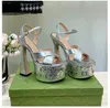 2023The latest G-stud sandals with interlocking embellished cross ankle strap, horseshoe heels, high heels, double waterproof platform, Designer party dress shoes