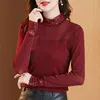 Frauen T-Shirts #9233 schwarzes rotes rotes elastisches Netz Shirt Frauen halb hoher Kragen Casual Basic Dünne Perspektive T-Shirts Ladieswomen '