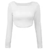 T-shirts pour femmes Womens à manches longues à manches carrées carrées Waffle Tricoted Slim Crop Top Couleur solide asymétrique Hémètre court pull à pulls T-shirts