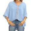 Women's Blouses CINESSD Women Chiffon 2023 V Neck Bat Short Sleeve Summer Autumn Pullover Patchwork Solid Tops Green Blue Casual Blouse