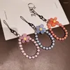 Keychains mobiele telefoon lanyard draagbare ins wind handkrande kristal sleutelhanger voor vrouwen korte anti-kosten pols touw macaron kleur kralen