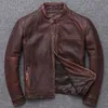 メンズレザーフェイクヴィンテージリアルジャケットメンズスタンドカラーメンズオートバイカウハイドコートとジャケットChaqueta de Los Hombres WPY2514