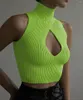 Women's Tanks Cut Out Knitted Crop Tops Woman 2023 Summer Sleeveless Turtleneck Short Tank Top Femme Vintage Streetwear Slim Sexy Based Tees