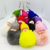 Schattige slapende baby pop Key Chain Pompom konijn fur ball karabijnse linage vrouwen kinderen sleutelhouder tas hanger