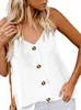 Kvinnors tankar Sommarmode Vest Womens Casual V-hals Spaghetti Strap Loose Type Solid Color Size S to XXL Button Decoration Tops