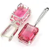 Brincos de garanhão 45x13mm JAZAZ 11G Criou Tanzanita Violet Kunzite Pink Morganita Tourmaline CZ 925 Solid Sterling Silver Catching