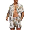 Tracksuits Men Hawaiian Set Summer Stripe Printing Short Sleeve Button Shirt Beach Shorts Två Set Casual Holiday Trip Men's 2 Piece Suit 230311