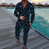 Herrspåriga våren och hösten Herrmode Fashion Casual Sports Suit Långärmad byxor Halva dragkedja Lapel Print