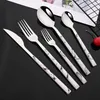 Dinnerware Sets 30Pcs/Set Marble Wooden Handle Cutlery Set Stainless Steel Tableware Knife Fork Spoon Silverware Kitchen Flatware