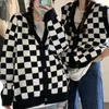 Damen Strick T-Shirts Deeptown Koreanischer Stil Oversize Plaid Cardigan Pullover Frauen Vintage Schachbrett Strickjacke Mode Langarm Pullover weiblich 230311