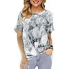 Kvinnors T -skjortor Twist Knie Tie Dye Shirt Women Gradient Round Neck Hem Topps Casual Short Sleeve Tee