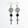 Boucles d'oreilles pendantes mode filigrane coeur croix goutte avec rouge/noir/violet Rose victorien gothique bijoux cadeau pour les femmes