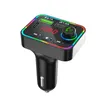 F4 Cargador de coche Transmisor FM Dual USB Carga rápida Puertos PD Manos libres Receptor de audio Reproductor de MP3 Luces de ambiente coloridas con caja al por menor