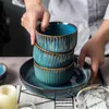 식기 세트 Lingao 북유럽 크리에이티브 Kiln 유약 도자기 식탁기 세트 American Retro Gift Bowl 및 접시 상자 도매