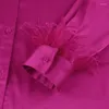 Blouses Femmes Chemise Pour Femme Fête 2023 Printemps Été Femmes Mode Élégant Manches Longues Plumes Épissées Solides Dames Hauts Soie Satin