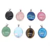 Pendant Necklaces Natural Opal Agate Rose Quartzs Tiger Eye Stone Alloy Egg For Jewelry Making DIY Necklace Accessories Gift 30x42mm