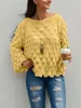 Camisas femininas 2023 Autumn European e American Knitwear Women Sweater Sweater Loose Hollow Shirt Roupas Boutique