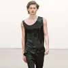 Herren-Tanktops, leuchtende schwarze ärmellose Weste für Herren, asymmetrischer unregelmäßiger Kragen, raue Kante, personalisierte Nachtclub-Bühnenkleidung