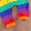 Pagliaccetti Citgeett Autunno 024M Infantile Neonate Ragazzi Arcobaleno Colore Strisce Manica lunga Cerniera Pagliaccetto Outfit Abiti primaverili 230311