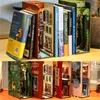 Decoratieve objecten Figurines Diy Book Nook Plank Insert Bookend Dollhouse Home Decorations Roombox Building Kit Wooden Bookshelf Toys For 230311