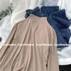 Женские блузки Женщины с длинным рукавом водолазки Tops All-Match Simple Basic Boide Fuse Fashion Soft Cotton 11 Color Blue Purple 2023