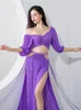 Scene Wear Belly Dance Set 2st French Puff Sleeves Half High midje Drill Tassel Light Luxury Training Clothes Practice Suit Su