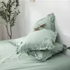 Pillow Case Japanese Style Washed Cotton Lotus Leaf Lace 1 Pair Pillowcase Brief Soft Solid Color Cover