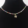 Choker Chokers Perles Colorées Femmes Initial Minuscule Zircon Lettre Pendentif Collier Collier Charme À La Main Femme Bijoux Boho AccessoiresChokers