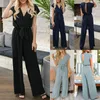 Women's Jumpsuits Rompers Women V Neck Simple Chic Jumpsuit Fashion Short Sleeve Solid Straight Jumpsuits Playsuits Lady High Street Overall Trouser 230311