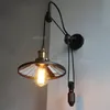 Industriell stil järnväggslampa vintage remskiva lyftande sconce hotell café loft bar hall veranda med spegel bur metallbelysning