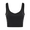 Yoga outfit Solid Color Soft Women Sports Tank Top Ribbed Högelastisk V-Neck U-back Fitness Bh Crop Tight Vest med bröstkudden