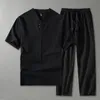 Survêtements pour hommes Survêtement Vêtements pour hommes Mari 2023 Été Coton Lin T-shirt Pantalon Costume Hommes Casual Style Plus Taille 8XL 9XL 2 pièces SetM