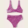 Damen-Badebekleidung, rosa metallischer Knoten vorne, Bikini-Sets, Damen-Push-Up-Badeanzug, hoch taillierter Badeanzug, sexy brasilianischer Biquini-Schwimmen