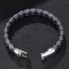 Bracelets porte-bonheur Mode Gris Bleu Bracelet En Cuir Tressé Hommes Bijoux À La Main Corde Wrap Bracelets Cadeaux Mâles Goutte