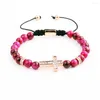 Strand Design pierre naturelle oeil de tigre CZ Micro pavé croix amitié macramé perles réglables Bacelet hommes femmes