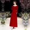 Vestidos de trabalho Vinho vestido de noite vermelho 2023 Pessoa pequena geralmente pode usar manga longa fina elegante